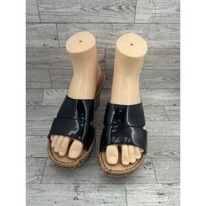 Born Black Patent Leather Cork Wedge Heel Slide‎ Sandals Comfortable